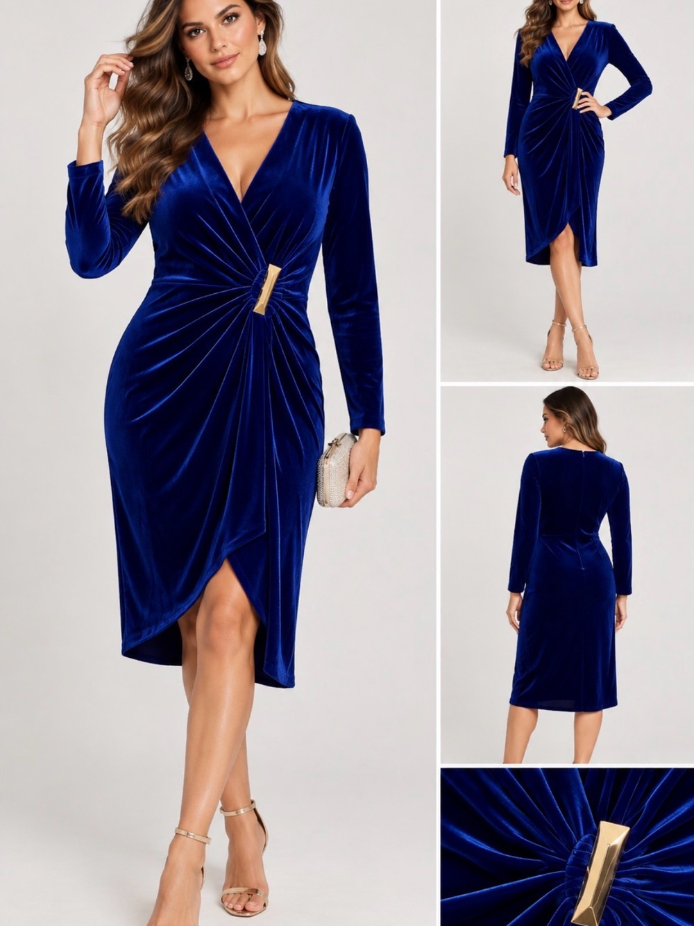 Harper Rose Royal Blue Velvet Ruched Cocktail Midi Dress Size 6